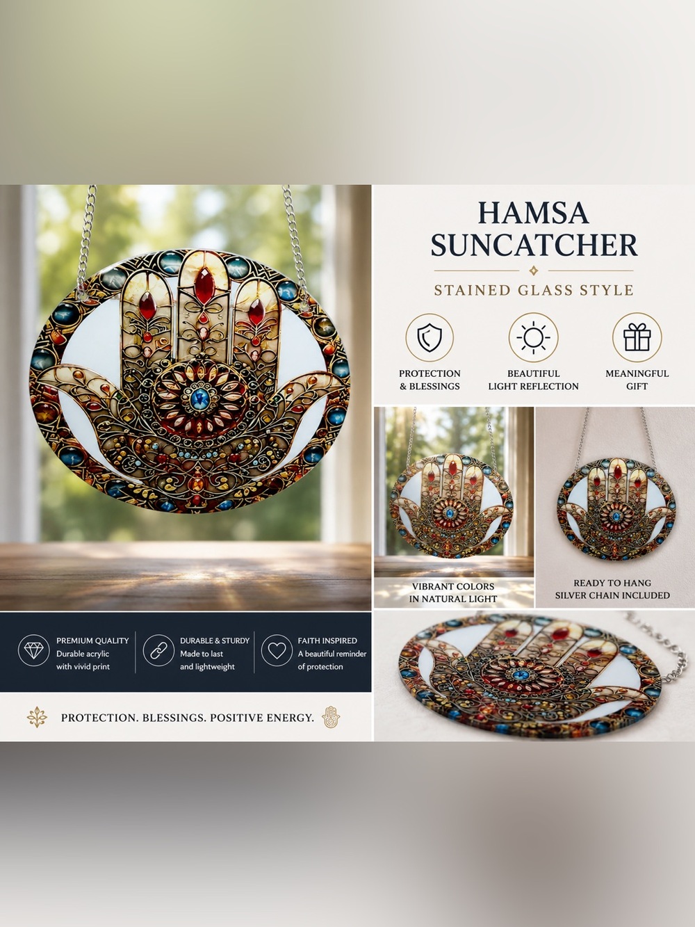 🪬Hamsa Stained Glass Suncatcher - Multicolor🪬